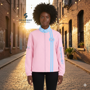 เสื้อแจ็คเก็ตแข่งรถผ้าคอตตอนทวิลล์ Gamma Phi Delta Sorority สำหรับผู้หญิง เสื้อแจ็คเก็ตมอเตอร์สปอร์ตสำหรับแข่งรถ เสื้อแจ็คเก็ตนักขี่มอเตอร์ไซค์สมรรถนะสูง - Product Image 4