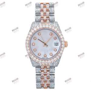 Montre à quartz de luxe en or rose unisexe en édition limitée avec cadran en opale blanche de 36mm VVS Moissanite Diamond Auto Date Feature Watch - Product Image 4