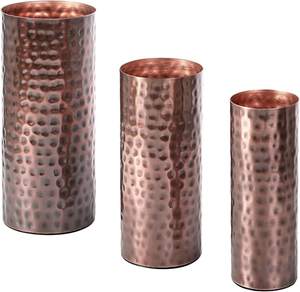 Florero de Metal martillado decorativo para el hogar, florero Floral con forma de cilindro de tono de cobre para Decoración de mesa, comedor - Product Image 2