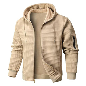 Custom Men's Quilted Full-<b>Zip</b> Hoodie Jacket | Lightweight Waffle Knit Texture | Custom Apparel & Private Label Supplier - Product Image 1