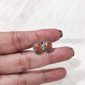 Boucles d'oreilles à clous pour femmes, pierre précieuse naturelle en pierre de soleil, boucles d'oreilles à clous bohèmes de Noël, bijoux faits à la main, boucles d'oreilles à clous en argent sterling 925 - Product Image 3