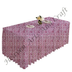 100% Cotton Premium Brand Washable Fabric Elegance Wedding Banquet Modern & Stylish Block Print Rectangle Pleated Tablecloth - Product Image 5