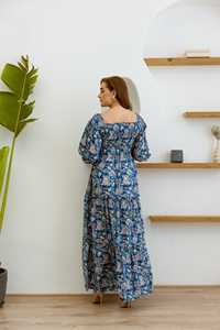 ชุดแม็กซี่เดรสสีฟ้าป่าแบบเป็นชั้นๆสำหรับผู้หญิงชุดเดรสยาวเอวเอไลน์ผ้าฝ้ายอินเดีย - Product Image 5