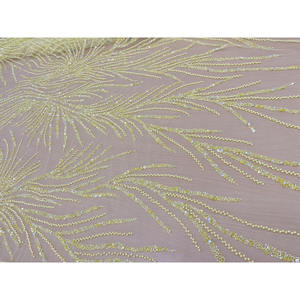 Tela de Lujo con Bordado de Cuentas Doradas, 100% Poliéster, Organza, Encaje, Tejido Transparente, Artículos en Stock, Estilo de Bordado Elegante - Product Image 2
