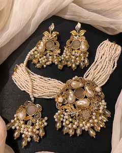 Custom Made <b>Antique</b> <b>Gold</b> Plated Indian Fashion Jewelry Set Women's Necklace Jhumki Earrings for Weddings and Parties - Product Image 4