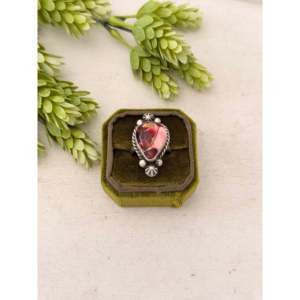 Johnny Dixon <b>Adjustable</b> <b>Ring</b> with Rose Dahlia & Sterling Silver Natural Stone Boho Romantic Style Oval Cut - Product Image 1