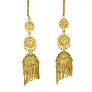 Ensemble de boucles d'oreilles indiennes plaquées or Jhumka Jhumki à franges superposées chaîne de bijoux boucles d'oreilles couleur unie dubai turc Bollywood