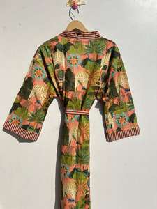 Indien fait à la main 100% coton Kimono robe imprimé fleuri Bikini Wrap vêtements de nuit décontractés pour les femmes pour l'automne printemps plage vacances - Product Image 6