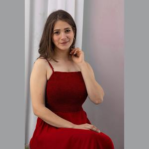 Empire Waist Red Chiffon A-Line Shirred Gown Dress - Product Image 5