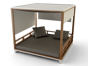 Cama de Exterior de Madera de Teca Maciza con Acabado Natural, Diseño Portátil, Cojín para Exteriores para Uso en Hoteles y Villas - Product Image 5