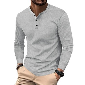 Camiseta de Hombre para Otoño, Cuello Henry, Estilo Waffle, Manga Larga, con Botones, Informal - Product Image 5