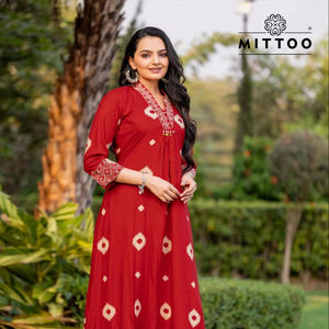 Mittoo Última Colección Vitara, Kurtis Reversibles de Rayón con Estampado Metálico, Corte Holgado, Para Todas las Temporadas, Ropa Formal India y Pakistaní para Mujer - Product Image 1