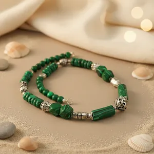 Collar de Plata de Ley 925 con Cuentas de Malaquita Verde para Mujer - Product Image 2