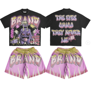 Conjunto de camiseta personalizada de talla grande para hombre, ropa de calle de verano, pantalones cortos transpirables de gran tamaño y camiseta vintage desteñida al sol térmica - Product Image 2