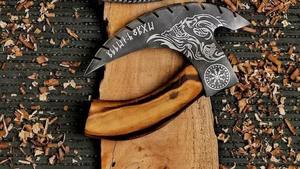 Hache à pizza en acier à haute teneur en carbone forgé à la main de haute qualité, vente chaude, trancheuse à pizza, coupe-pizza viking avec étui en cuir - Product Image 3