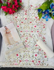 Ensemble Salwar Kameez Trois Pièces en Faux Georgette Lourd avec Broderie Réversible et Éclatante, et Dupatta, pour Mariage et Fêtes - Product Image 2