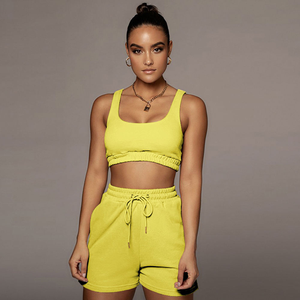 Women two piece workout set <b>crop</b> <b>top</b> and shorts custom logo printed activewear gym fitness clothing sportswear wholesale - Product Image 5