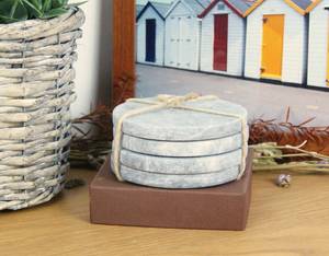 Juego de 4 posavasos redondos de mármol gris del Himalaya, grandes, flameados e impermeables, de 10 cm (4 pulgadas), para villas y apartamentos - Product Image 5