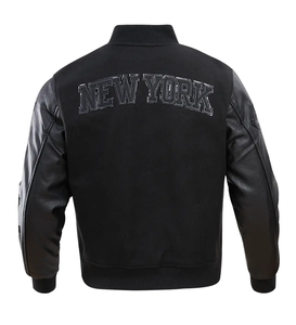 Vestes d'université pour hommes personnalisées en gros avec col montant 100% corps en laine et manches en cuir pur logos de baseball brodés - Product Image 6