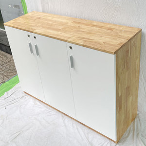 Armoire à dossiers minimaliste à 2 niveaux en bois et similicuir verrouillable 120x40x87cm - Product Image 4