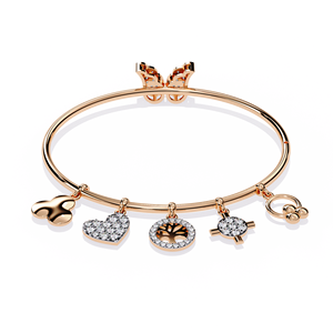 Designer Jewelry Bracelet OMKAR JEWELS Romantic Fashion Heart Open <b>Charm</b> Diamond <b>Bangle</b> 14K Gold Plated IGI Bracelet - Product Image 3