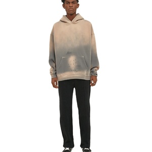 Streetwear mode noir blanc déchiré Vintage singe lavé soleil délavé acide lavage en détresse surdimensionné sweats à capuche pour hommes 2025 - Product Image 3