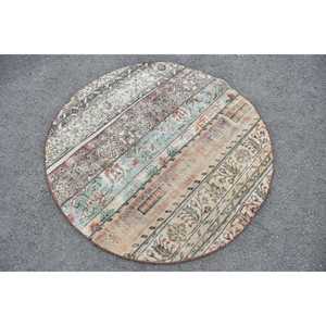 Tapis vintage, tapis turc 4,2x4,2 pieds, tapis oriental en laine brun-rouge - Product Image 2