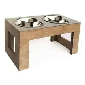 Phantasie elegante Qualität tragbare Dual Pet Bowl Holz Tiernahrung Box Hundefutter behälter Katzenfutter Zubehör Haustiersc halen & Feeder