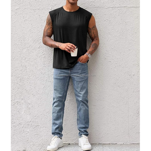 Plain Cotton Oversized Tank <b>Top</b> Streetwear Heavyweight Crewneck Loose Fit <b>Cropped</b> Boxy Acid Wash Tank <b>Top</b> For <b>Men</b> - Product Image 2
