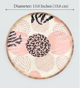 Bandeja Decorativa de Madera Ecológica con Recubrimiento Esmaltado, Diseño Abstracto Bohemio en Rosa y Negro, Personalizable, para la Vuelta al Cole - Product Image 3