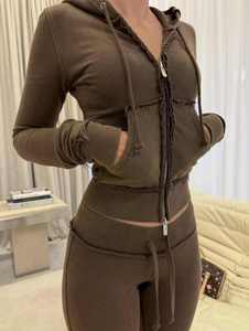 Conjunto de Chándal Vintage de Algodón para Mujer, Estilo Hip Hop, con Sudadera con Capucha y Bordado Desgastado, Transpirable - Product Image 4