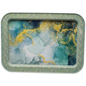 Plateau rectangulaire en métal décoratif moderne 310x430mm Plateau de service fantaisie en marbre bleu bois naturel - Product Image 1