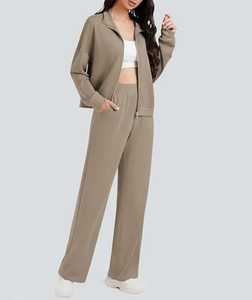 Ensemble de survêtement 100% coton pour femme respirant motif solide à séchage rapide imprimé réversible de grande taille pour adultes en saison d'automne - Product Image 1