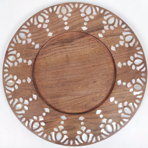 Assiette de présentation et dessous de plat en bois d'acacia brun, faits à la main, pour la maison et les événements, accessoire de vaisselle écologique - Product Image 4