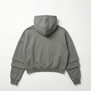 Sudadera Corta de Invierno para Hombre, Estilo Urbano, 300 g/m², Felpa de Poliéster/Algodón Gruesa, Bordado 3D, Pedrería, Ecológica - Product Image 2