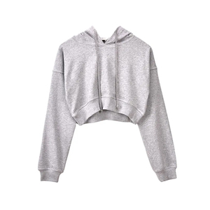 Hoodie court oversize en molleton de coton/polyester fabriqué en usine, personnalisé, style streetwear pour femmes - Product Image 4