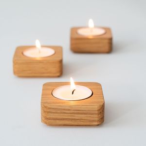 Modern wooden <b>tealight</b> <b>candle</b> holder for home decor dining table centerpiece sleek farmhouse style gift idea smart - Product Image 4