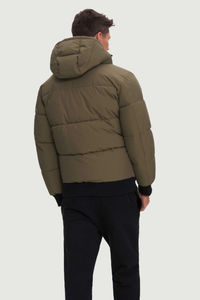 Personnalisé moka longueur régulière doudoune capuche fixe côtes manchette côtes ourlet poches zippées garniture en fourrure élégant chaud hiver extérieur hommes - Product Image 2