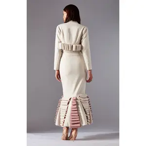 Jaket wanita malam elegan pakaian wanita kasual lengan panjang putih gaun Maxi ketat pabrik garmen di India