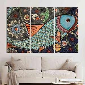 Art moderne en mosaïque de poissons - Toile imprimée abstraite, 3 panneaux, 3P-Gallery Wrapped - Product Image 1