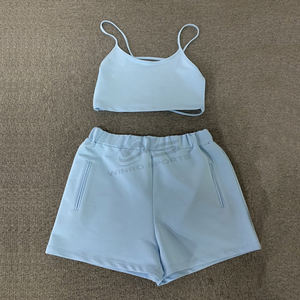 2024 Latest Fashion Wear Printing Summer Short Sets Casual Solid Color Women <b>Bra</b> and Short Sets - Product Image 3