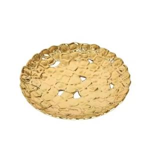 Luxurious High Quality Handcrafted Gold Finished Aluminium Unique Shaped <b>Metal</b> <b>Tray</b> for Decoration Weaving Design Hot Arrival - Product Image 2