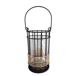 Set of 2 Iron <b>Glass</b> & Plastic Lantern With Handle Black & Natural Color Small Size Outdoor Lantern for Garden Decoration - Product Image 5