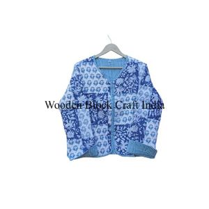 Chaqueta de Algodón Orgánico Acolchada Reversible con Estampado Indio, Cuello en V, Ropa de Playa para Mujer, Transpirable, Tejida con Cinturón - Product Image 2