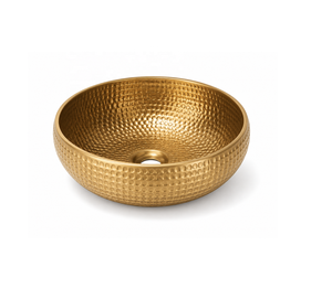 DIVRIS DRC-2026 Lavabo vasque rond en laiton martelé fait main, finition polie, style rustique pour salle de bain, épaisseur 3-5mm, compatible robinet - Product Image 1