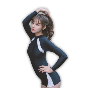 Style de surf élégant pour femmes rayures noires et blanches fermeture éclair manches longues séchage rapide protection UV respirant Rashguard - Product Image 1