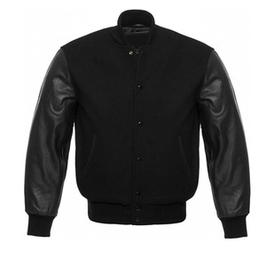 Negro 2024 béisbol Lettermen hombres Collage lana cuerpo cuero vaca OEM bordado Logo personalizado Varsity chaqueta - Product Image 1