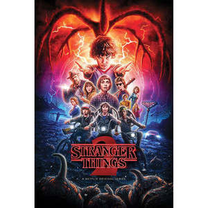 Modern Art Deco Styled 'Stranger Things' Demon Slayer 2er-Set <b>Poster</b> Paper Wood Framed Black Wall Decor for Birthday Occasions - Product Image 1