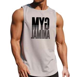 Men's Comfortable <b>Tank</b> <b>Top</b> Stretchable Cotton Fabric for Gym <b>Workout</b> Sports Wear Rhinestone Technics Sleeveless Vest - Product Image 2