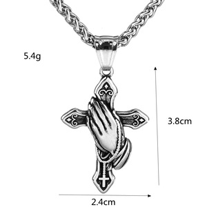 Collana con Ciondolo Vintage in Acciaio Inossidabile a Forma di Mani in Preghiera Greche Antiche per Uomo, Gioielli Religiosi all'Ingrosso - Product Image 5